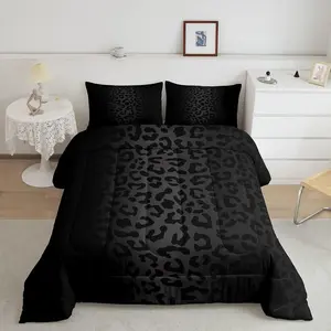 Leopard Cozy Comforter,Cheetah Print Designer Comforter Set,Black Wild Animal Luxury Bedding Set,Room Decor Safari Microfiber Duvet Set