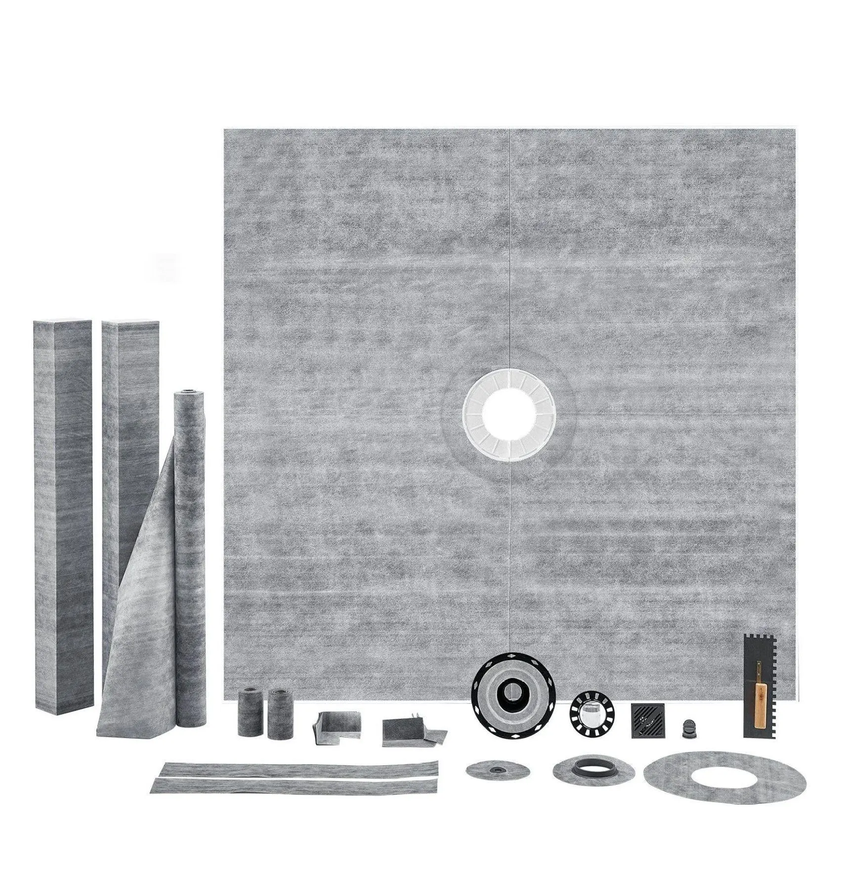 Pet Shower Base Kit - 72x72 in Stainless Steel Drain Setup, 4" Grate, Waterproof Curb, Membrane for Bathroom Renovation, Shower Kit