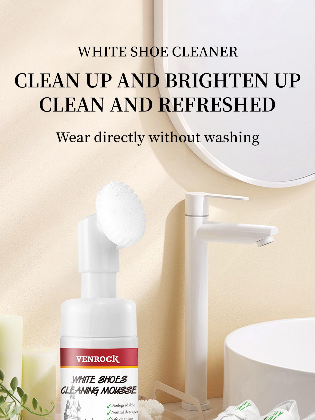 VENROCK White Shoe Cleaning Mousse | Waterless Foam Sneaker Cleaner with Built‑in Soft Brush, Stain & Yellowing Remover for All Footwear, Quick Dry No‑Wash Shoe Cleaner