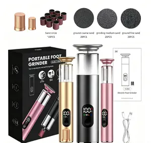 Upgraded aluminum two-in-one electric foot scrubber with auxiliary lighting, wireless rechargeable foot scrubber and nail polisher, electric corn removal and pedicure tool for both men and women, equipped with 60 sandpaper sheets