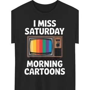 80s Nostalgic Saturday Morning Cartoon Theme T-Shirt- Retro 80s TV Show Print, Suitable for Daily Wear and Theme Parties, Machine Washable, Essential for Cartoon Fans(Iconic Style), PLUS SIZE
