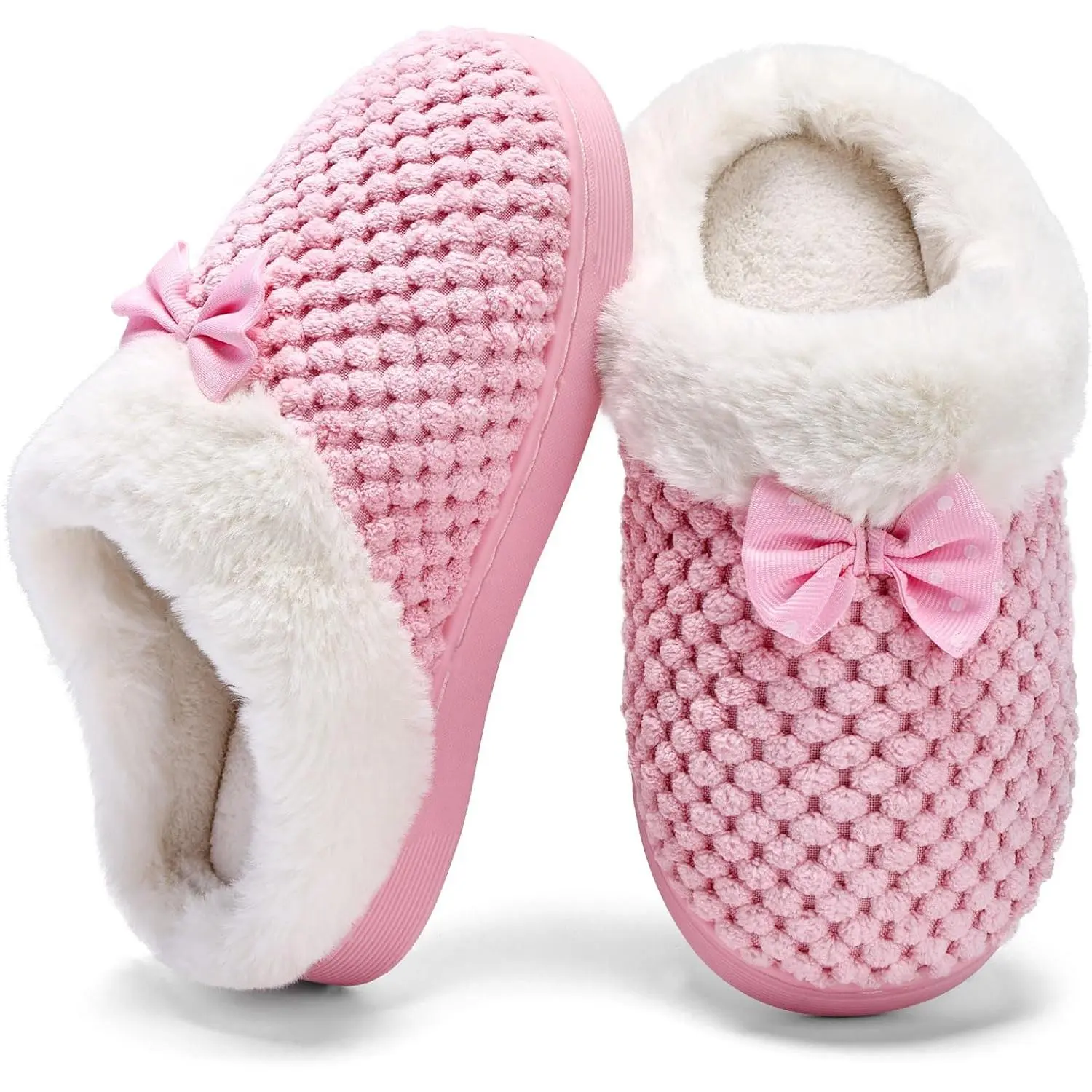 L-B21 Girls Slippers Memory Foam Toddler Kids Comfort Wool-Like Plush Fleece Lined House Shoes for Indoor & Outdoor