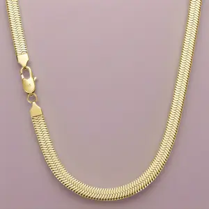 14K Gold-Plated Miami Snake Bone Cuban Chain Herringbone Necklace 7MM Titanium Stainless Steel jewelry Necklace Unisex Thickened with Waterproof & Rust-Proof Treatment Trendy Light Luxury Minimalist Versatile Collarbone Chain