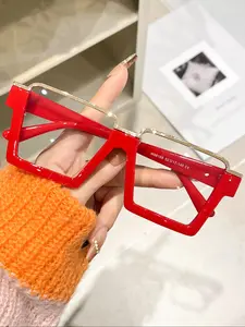 Women's Geometric Frame Glasses, Square Frames Eyeglass, Fashionable New Style Decorative Flat Lenses, Stylish Eyewear for Women, Trendy Accessory