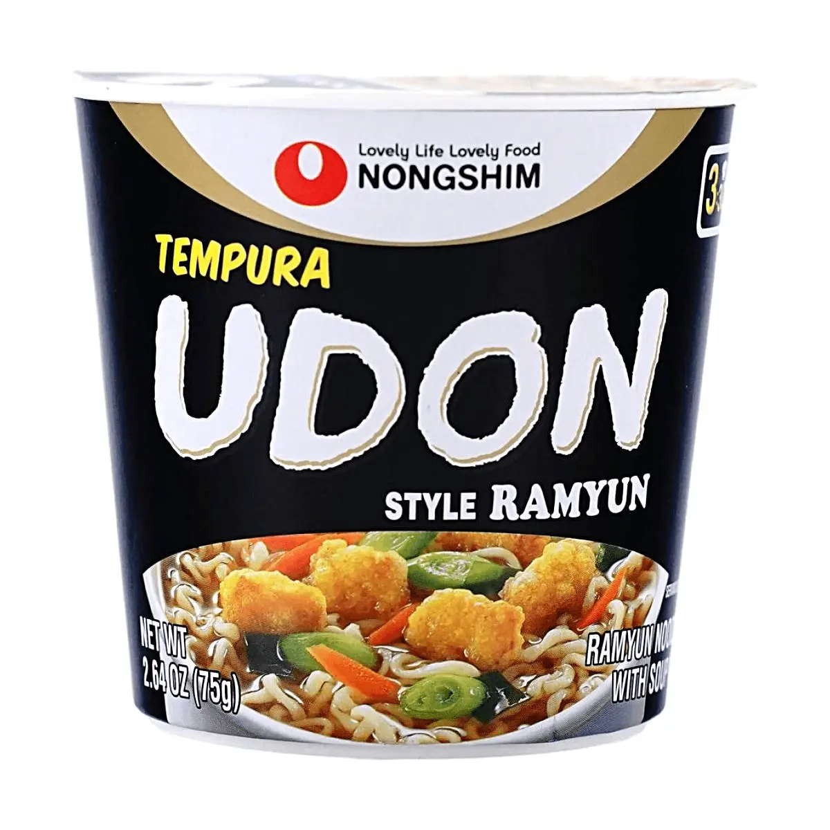 Nongshim Tempura Udon Noodle Soup - Korean Instant Ramen, Savory Broth, Quick & Easy Meal, 75g Cup