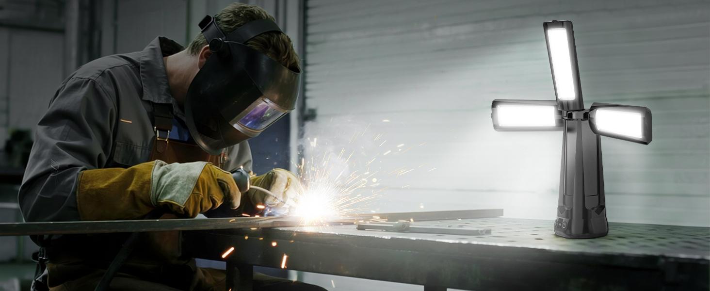 ADEWALK 15000 mAh Rechargeable Camping Light with Stand, Cordless Work Light with 3 LED Lamp Heads, 5500 Lumens Dimmable Camping Essentials Gear Emergency Flashlight with 86" Detachable Tripod