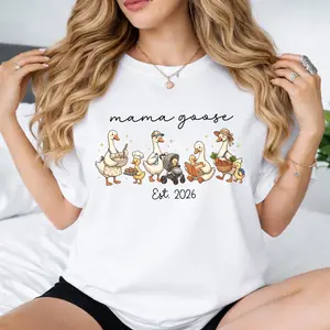 Mother’s Day Shirt Mama Goose 2026, Funny Mom Life T-Shirt, Best Mom Ever Gift, Cute Motherhood Graphic Tee, Mothers Day Gift, New Mom Pregnancy Announcement Shirt, Family Matching Tee