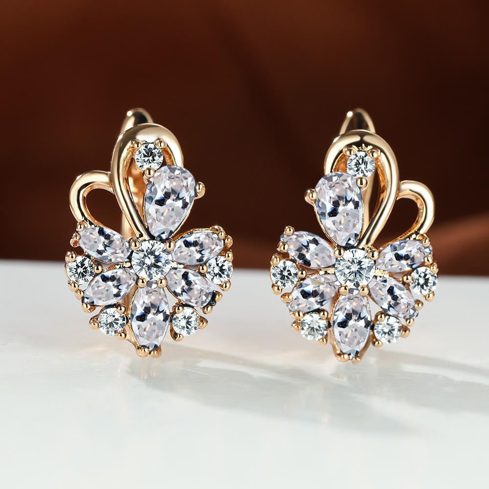 Rose Ring Colorful Flower Drop-shaped Zircon Earrings