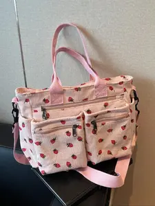 Women's Strawberry Pattern Tote Bag, Fashionable Large Capacity Shoulder Bag for Daily Used, Casual Trendy Versatile High-quality Daily Commuting Bag, Stylish Tote Bag