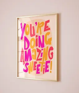 affirmation wall art teen girl room decor retro art print, maximalist wall art preppy dorm decor, pink orange wall art eclectic home decor