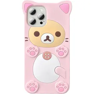 3D Cute Cartoon Bear Phone Case for iPhone 17 Air - Fashionable and Stylish - Funny Pink Bear Design - Soft TPU Protective Case - Kawaii Silicone Cover for Women, Girls, and Kids