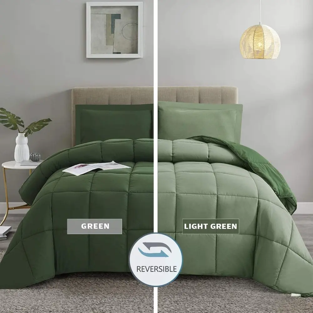 3pc Queen Size Comforter Set-All Season Reversible Down Alternative Comforter with Two Shams-Quilted Duvet Insert with Corner Tabs-Box Stitched Blanket-Breathable, Soft, Fluffy