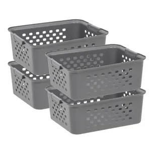 13 qt. Organizer Storage Basket in Gray with Built in Handle 4-Pack