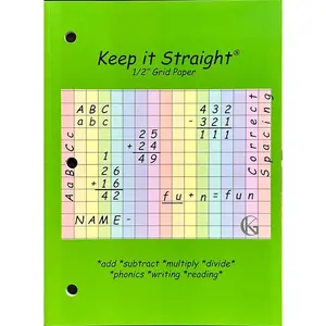 Colorful 1/2 Squares Grid Graph Paper for Kids, 3-Hole Punch Perforated, Ideal for ADHD Tools, Kids Architecture, Dyslexia and Calligraphy Paper