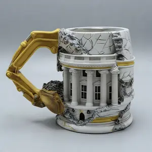 Fashionable and creative excavator dismantling mug - stainless steel cup resin ornament decoration, a home good item for bars, cafes, small bars, offices, suitable for holiday or birthday gift giving, Gift Potential