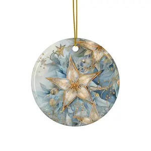 Vintage Light Blue & Gold Ceramic Ornament -  Elegant Holiday Gift - Circle, Star, Heart and Oval Shapes
