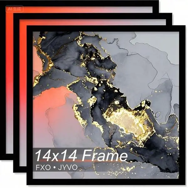 3-Pack 14x14 Black Square Photo Frames - Lightweight, Transparent, Durable Modern Wall Display Frames - Ideal for Home Office Decor