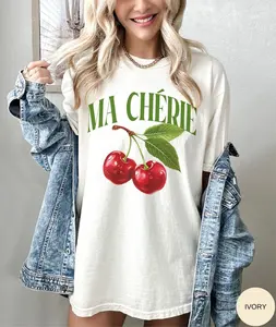 Washed Comfort Colors Ma Chérie Cherries Shirt Cherry Coquette T-shirt, Y2K Cherries Tee, Cute Summer Fruit Illustration Shirt, Cherry Lover