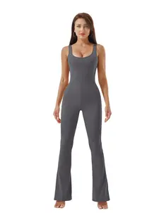 Womens One Piece Flare Jumpsuits Sleeveless Wide Leg Workout Yoga Romper Sexy Bodycon Casual Overalls Unitard