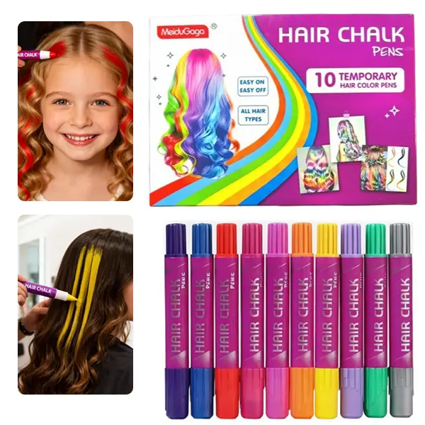 10-Color Hair Chalk Set for Girls, Washable Temporary Hair Dye Pens, Non-Toxic Safe Hair Color Chalk for Kids Teens, Easy DIY Hair Styling Pens, Rainbow Color Dye Stick, Birthday Party Cosplay Halloween Gifts, Hair Chalk Makeup Salon Kits for Dress Up