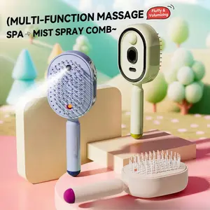 Electric Scalp Massage Hair Brush with Mist Spray, Self Cleaning Anti-Static Detangling Comb for Smooth Fluffy Hair, Essential Oil Atomizing Hair Care Brush for Women Daily Styling