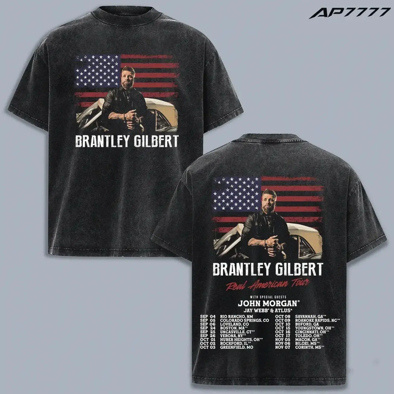 Brantley Gilbert Red American Tour Vintage Washed T-Shirt, Country Rock Music Graphic Tee, American Flag Concert Merch Shirt, Double Sided Tour Dates Print Tee, Southern Country Singer Apparel, Heavyweight Cotton Unisex Streetwear Top, Music Fan Gift 9P0