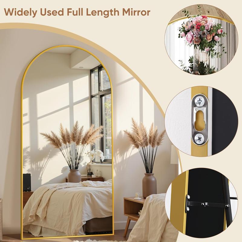 Extra Large Arched Floor Mirror | 68x26 Inch Full Body Mirror with Stand, Wall Mountable for Luxury Bedroom & Living Room