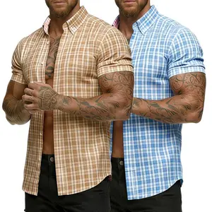 Men's short-sleeved shirts in multiple colors, business formal, striped, solid colors