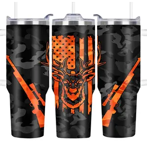 Camo & Deer Pattern Tumbler, 1 Count 40oz/1100ML Stainless Steel Double Wall Vacuum Mug, Travel Coffee Mug, Insulated Cup, Birthday Gift, Gift for Him, Gift for Dad, Drinkware