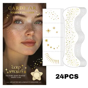 Glitter Freckles, 48PCS Glitter Freckles Face Tattoo, Sparkle Freckles for Women, Waterproof Gold Temporary Face Tattoos Glitter Glow Up Patches Makeup Patches