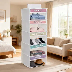 5 Layer Teen Clothing Storage Bag, Weekly Colorful Hanging Organizer with Durable Nylon Hook, Ideal for Bedroom Dorm Closet