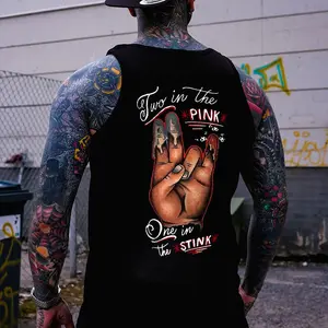 TWO IN THE PINK ONE IN THE STINK Black Print Vest Print Tank Top- Tattoo, Men Streetwear, Nun top, Biker, Skeleton Graphic, Dark Gothic, summer outfits, 90s, Vintage Style, Daily Wear Trending for Men & Women, Ink Body Sleeveless Shirt, summer vibes