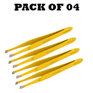 Forgica Professional Stainless Steel Paper Coated Yellow Tweezers Pack of 04