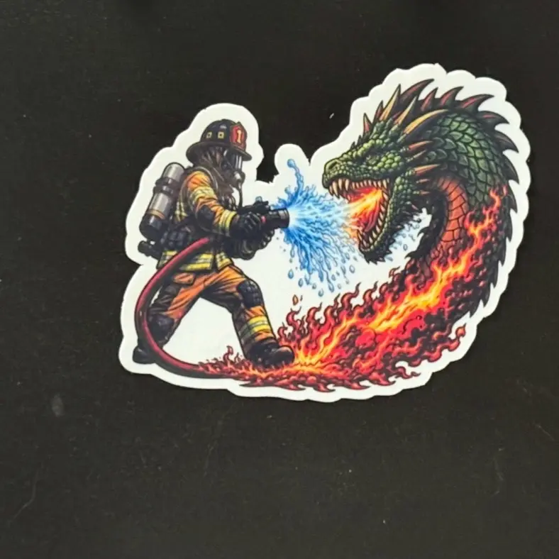 Premium vinyl, waterproof sticker - FireFighter Dragon Sticker: (Helmets, Laptops, Water Bottles, Cars, Etc