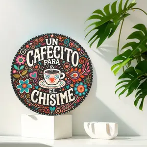 8x8 Inch | 12*12Inch Vintage Round Metal Wall Art – Aluminum Coffee Sign with Spanish Phrase "Un Cafecito Para El Chisme"| Retro Kitchen, Café, Bar & Bedroom Decor| Vibrant Coffee Illustration| Unique Gift for Coffee Lovers,SummerWins ，DealsForYouDays
