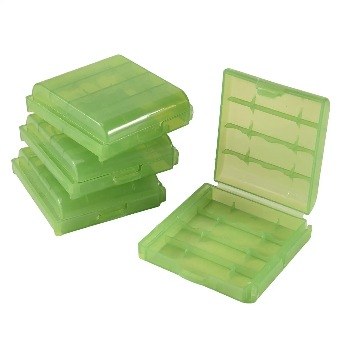 Square 4-Piece AA/AAA Battery Storage Hard Case Organizer Box with Stackable Rows, Green, Eco-Friendly, Recyclable (Fits 4 x AAA Batteries) Light
