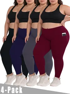 Set of 4 plus-size high-waisted women’s yoga leggings—casual, comfortable, breathable, soft, and highly stretchy.