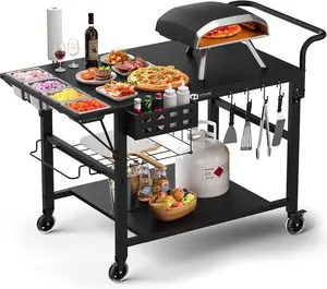Moko Pizza Oven Table, Grill Cart Table for Blackstone Griddle, Outdoor Pizza Oven Stand Fits Ninja, Cuisinart, Gozney, Solo Stove, BBQ Prep Tables Station with Seasoning Tray, 47"x27.5"x30"