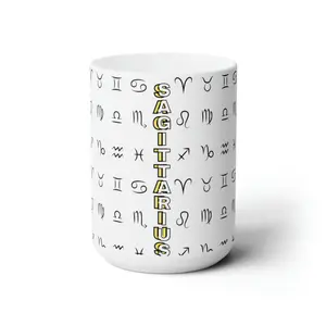 White Sagittarius Ceramic Zodiac Mug, 15oz, Sagittarius gift, Sagittarius mug, Sagittarius birthday gift, Zodiac symbol mug, Coffee Mug