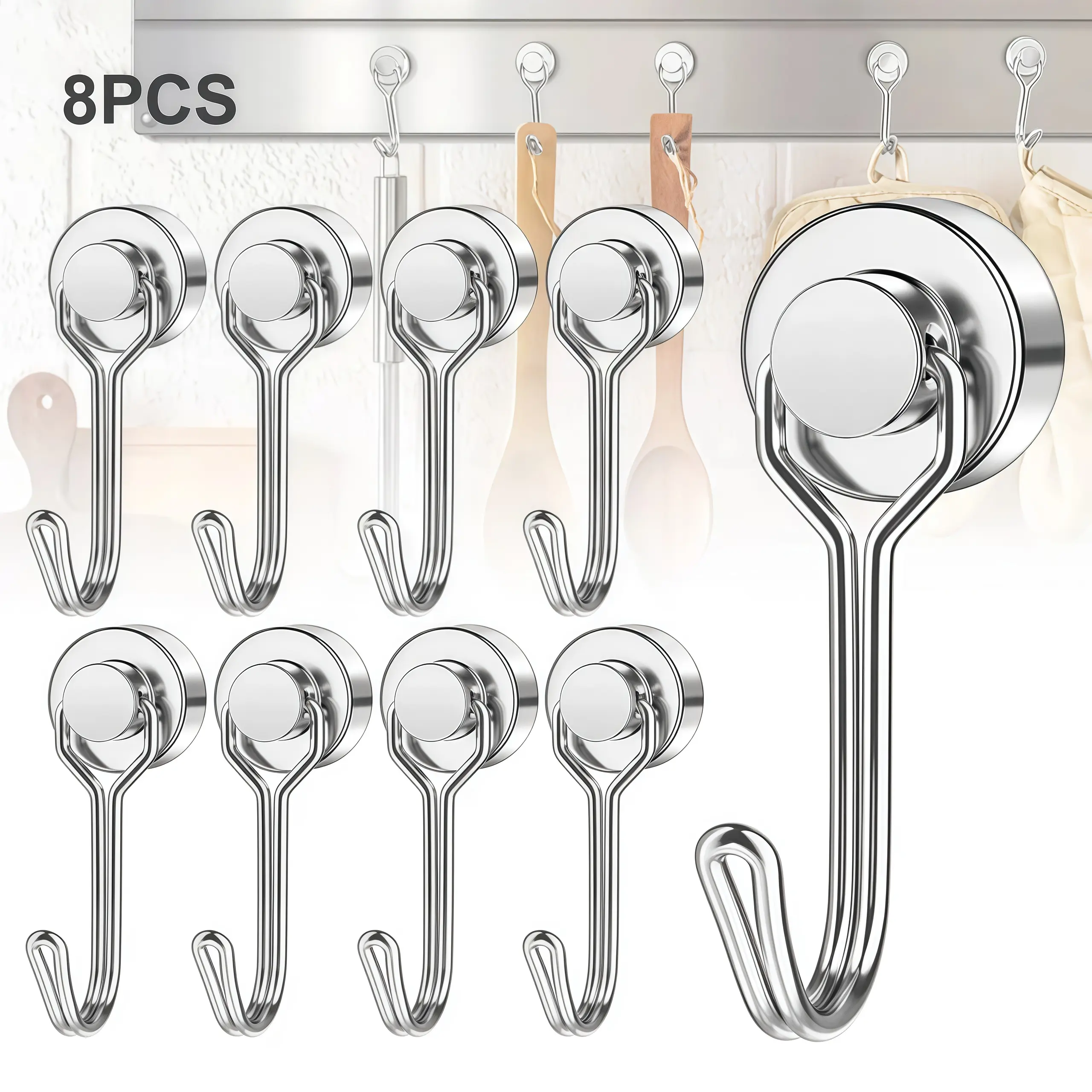 8pcs rotating and swinging magnetic hooks, heavy-duty magnetic hooks, strong neodymium magnetic hooks, suitable for hanging, very suitable for refrigerators and other magnetic surfaces