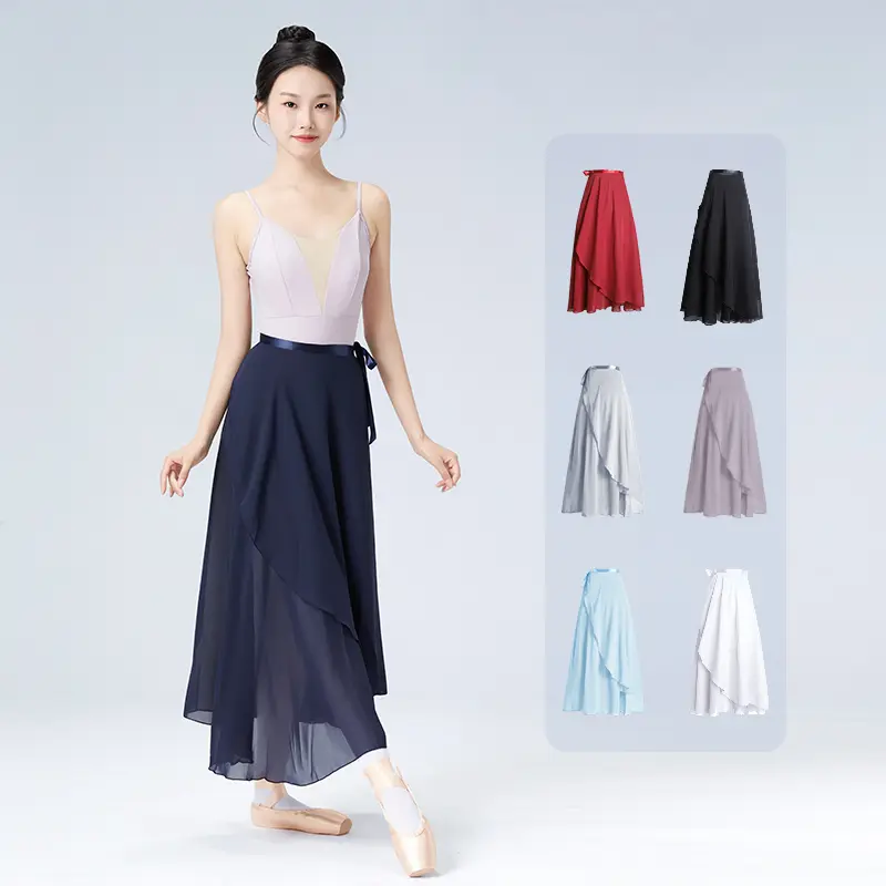 Ballet Skirts Women's Long Chiffon Wrap Dance Skirt Fairy Chiffon Ballet Tutu Dress Dance Costumes Tie Up Skirt Adult Black Girls Womenswear Bottom Elastic Waist