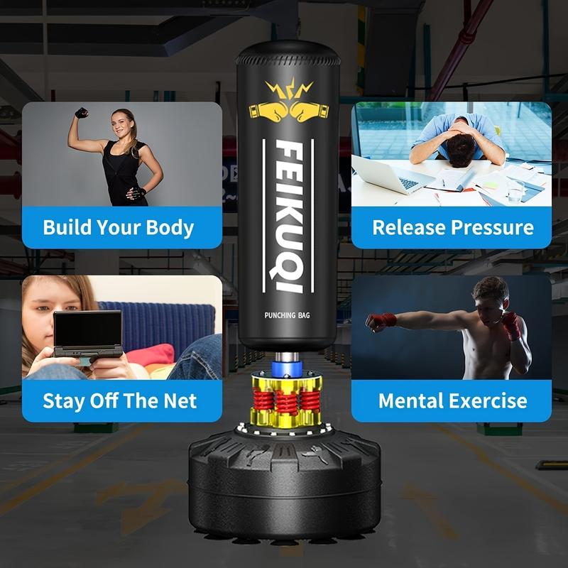 multi-functional training equipment Punching Bag, 70''-205lbs Boxing Bag With Stand, Boxing Bag For Adult Youth, Men, Freestanding Punching Bag Including 12OZ Pro Gloves (Black)
