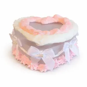 Heart-Shaped Pink Fake Cake Jewelry Box with Bow