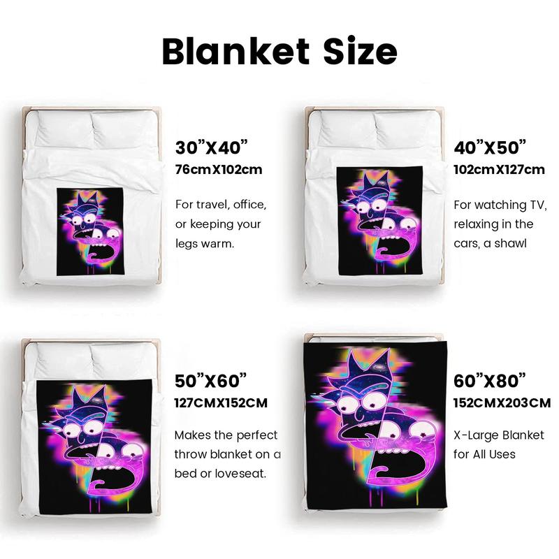 Rick and Morty Glitch Neon Face Throw - Psychedelic Distorted Portrait, Ultra Soft & Trippy