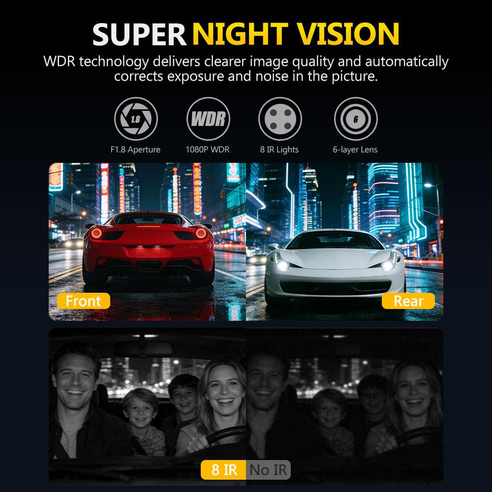 4 Channel Dash Cam 1080P FHD 360° Surround View, 3.18" IPS Display, Built-in 2.4GHz WiFi App Control, WDR, Loop Recording, Reverse Assist, 4 Lens Front Rear Inside Left Right Car Driving Recorder-YY