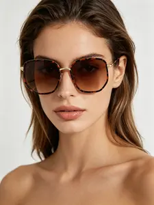 Women's Retro Oversized Square Sunglasses - Tortoise Shell Acetate & Gold Alloy Frame, Gradient Brown UV400 Lenses, for Daily & Beach Use, Ideal Summer Vacation Gift, Womens Sunglasses