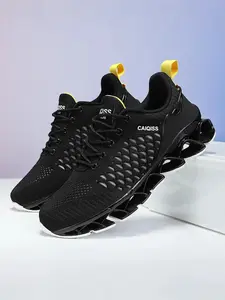 Men's Street Style Dad Shoes, Breathable Flyknit Sport Sneakers, Soft Elastic Height Boost Anti-Slip Durable Running Shoes, Trendy Casual Footwear, Athletic Running Trainers
