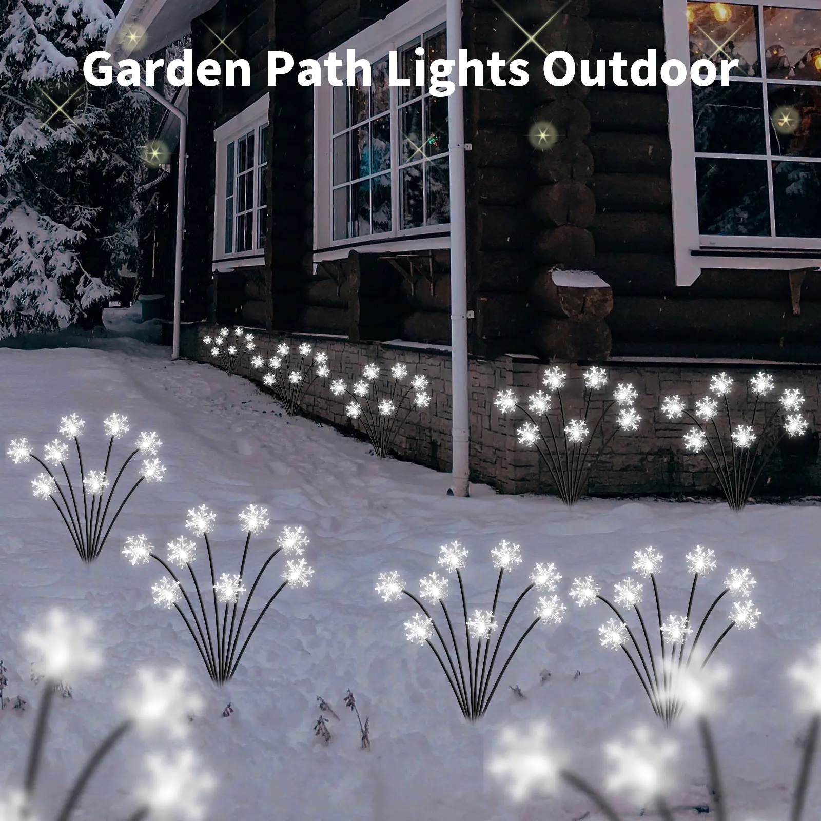 Outdoor Snowflake Solar Christmas Decoration Lights, 8 Modes Set of 4 Solar Swaying Garden Lights, Solar Landscape Pathway Stake Lights for Ornaments