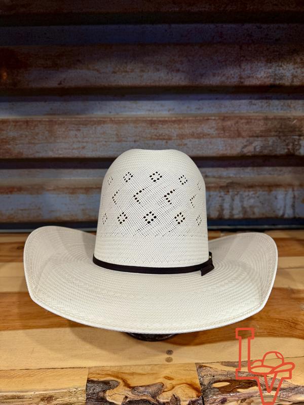 Los Vaqueros Straw Hat Tall Crown Boomerang White