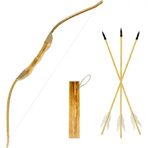 Youth Wooden Bow and Arrow Set, 40 Inch Handmade Wooden Bow and Arrow Cosplay Costume Prop Archery Set Games Toys, 1 Bows 1 Quiver and 3 Feather Arrows, Gifts for Kids Youth Boys and Girl